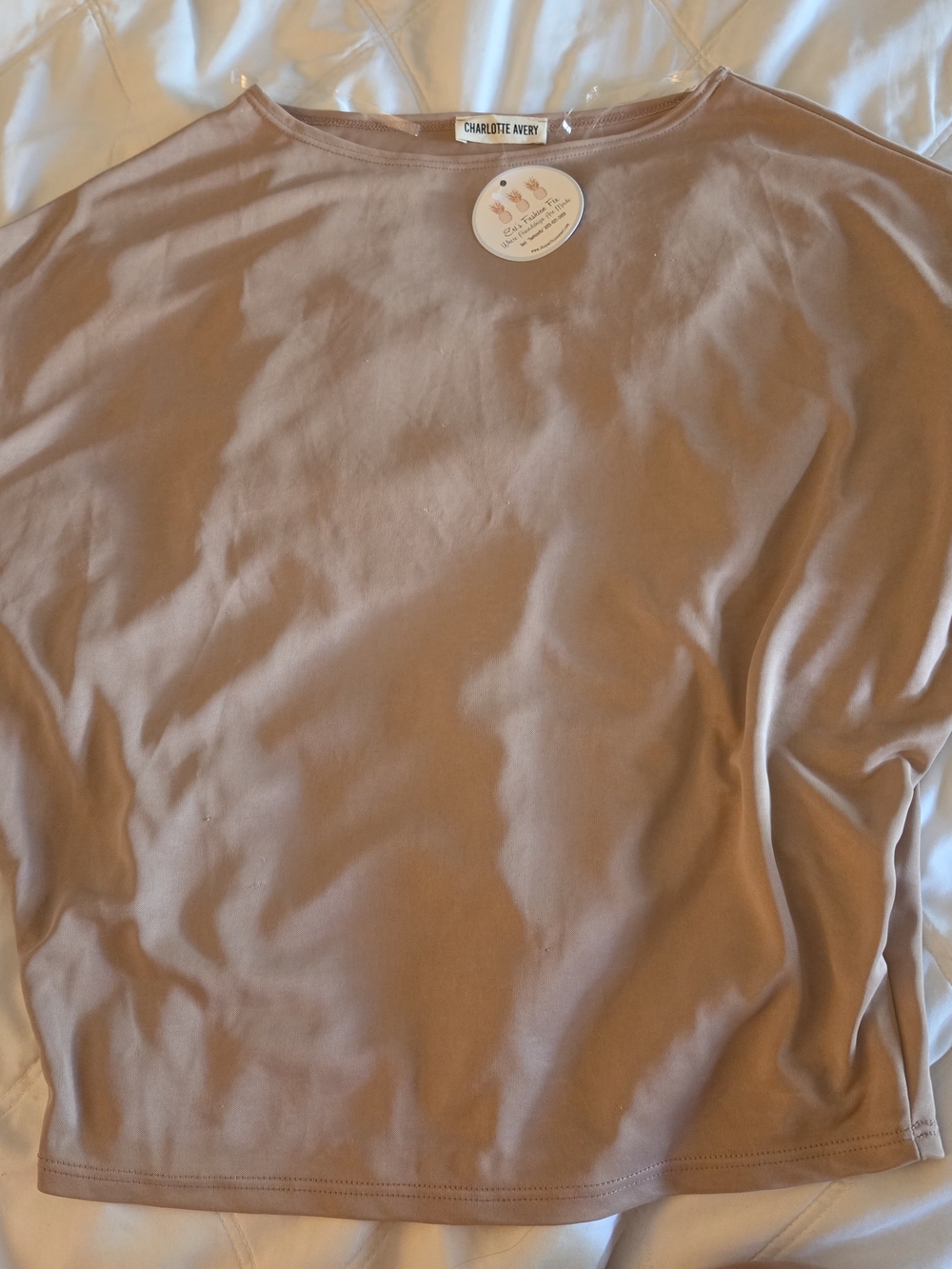 Charlotte Avery NWT Tan Dolman Sleeve Top | Silky Loose Fit Boatneck Tee Small S